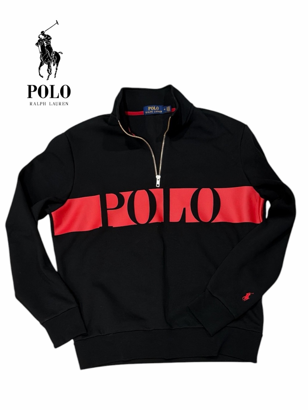 Polo Ralph Lauren Double Knit Black Quarter-Zip Sweatshirt - Size M